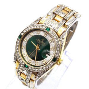 Peire Bernie Watch Mens Gold Tone Stainless Steel Rhinestones Classic Black Dial